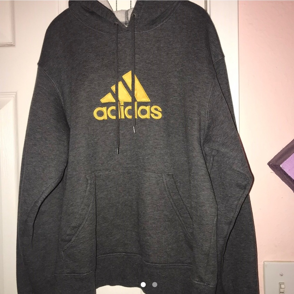 GREY ADIDAS PULLOVER HOODIE WITH GOLD LOGO